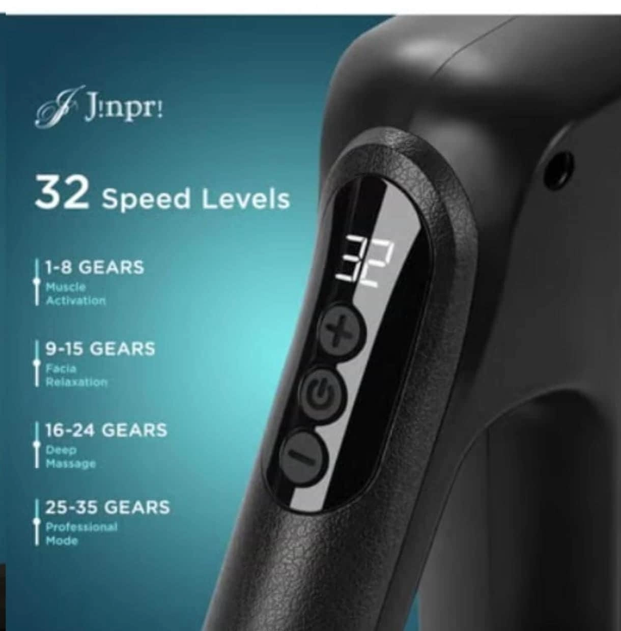 BlueX Deep Tissue Body Massager Gun - 8 Replaceable Massage Heads 32 Speed Levels