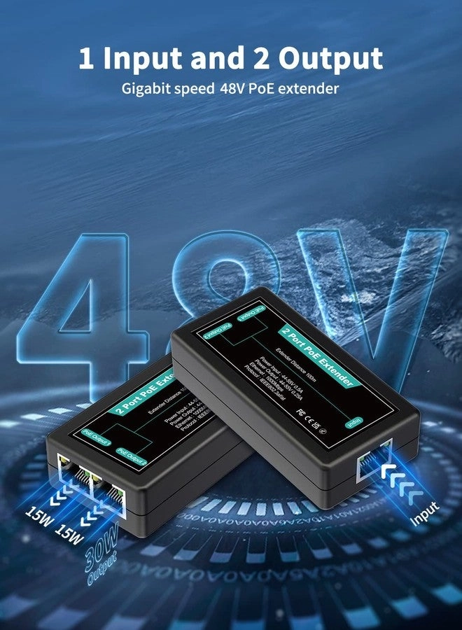 PoE Extender - 1 in 2 Out IEEE 802.3af/at 1000Mbps