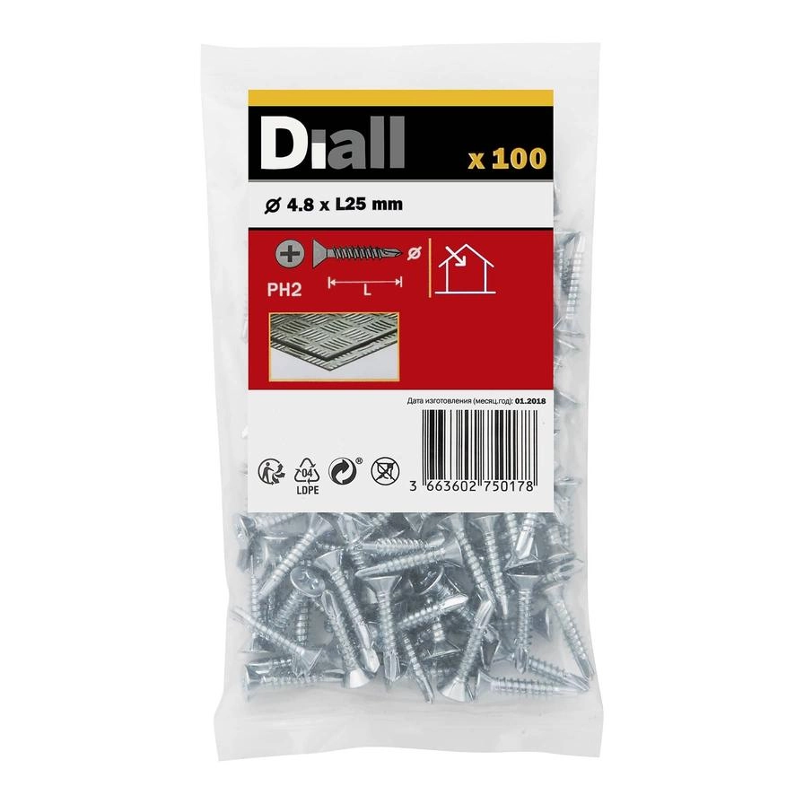 Diall Zinc-Plated Carbon Steel Self Drilling Screw Pack 4.8mm 25mm
