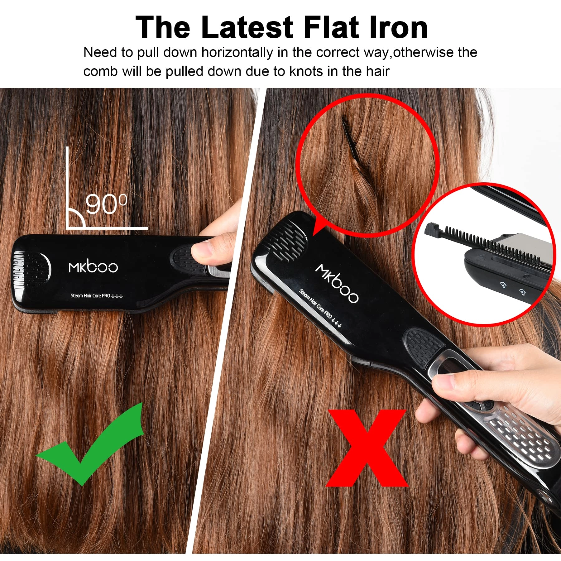 Hair Straightener with Steam - Nano Titanium Ceramic Removable Comb Digital LCD