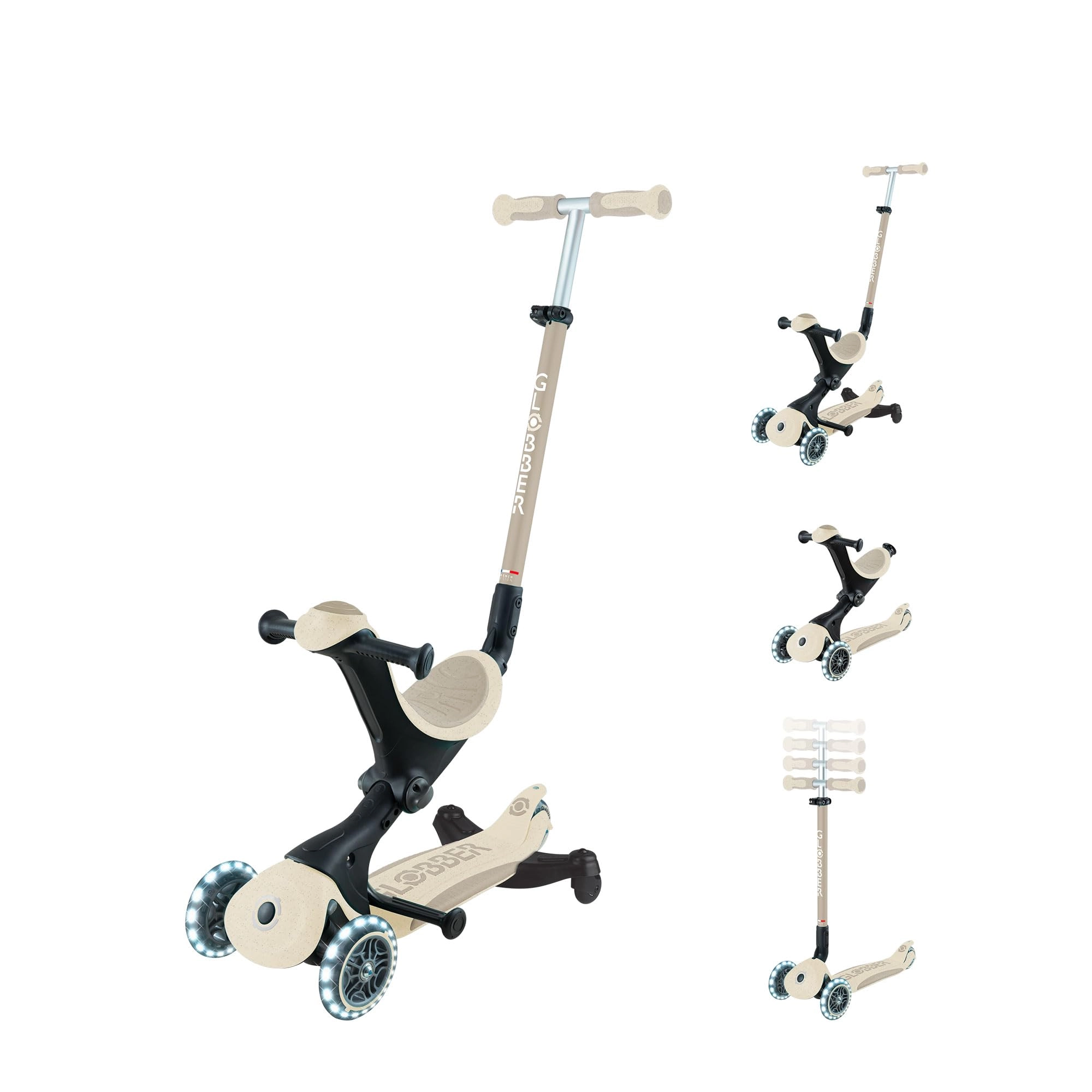 Globber GO•UP Deluxe Lights ECO 360 3-Wheel Kick Scooter – 121mm LED Foldable + Seat