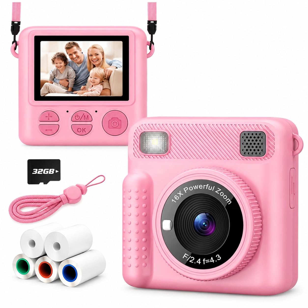 Zurligi Instant Print Camera - 32GB 1080P Pink