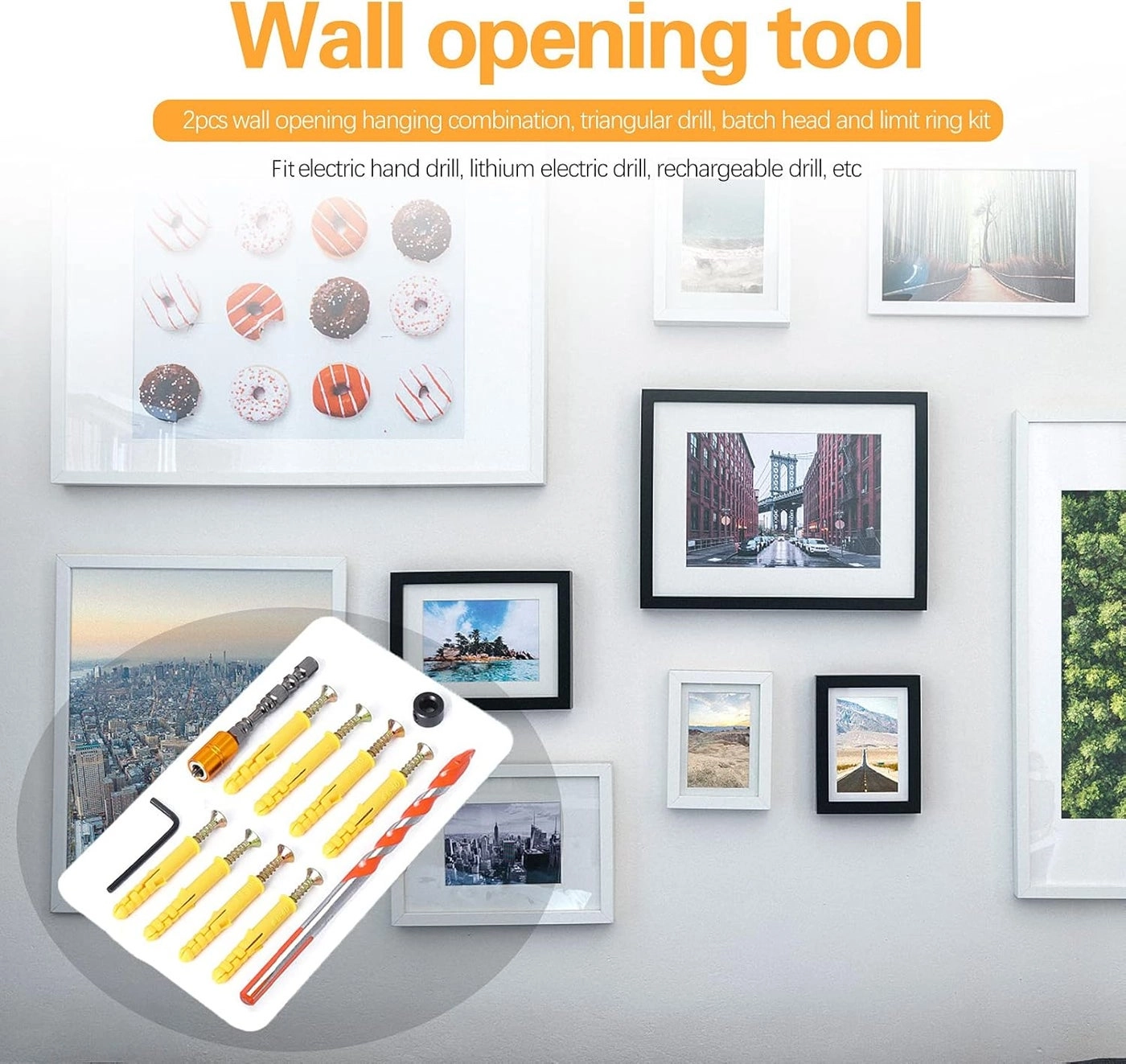 Self Tapping Screws + Triangle Drill Bit - 101mm + Limit Ring + Allen Wrench + Bit + Expansion Bolt - 39.5mm