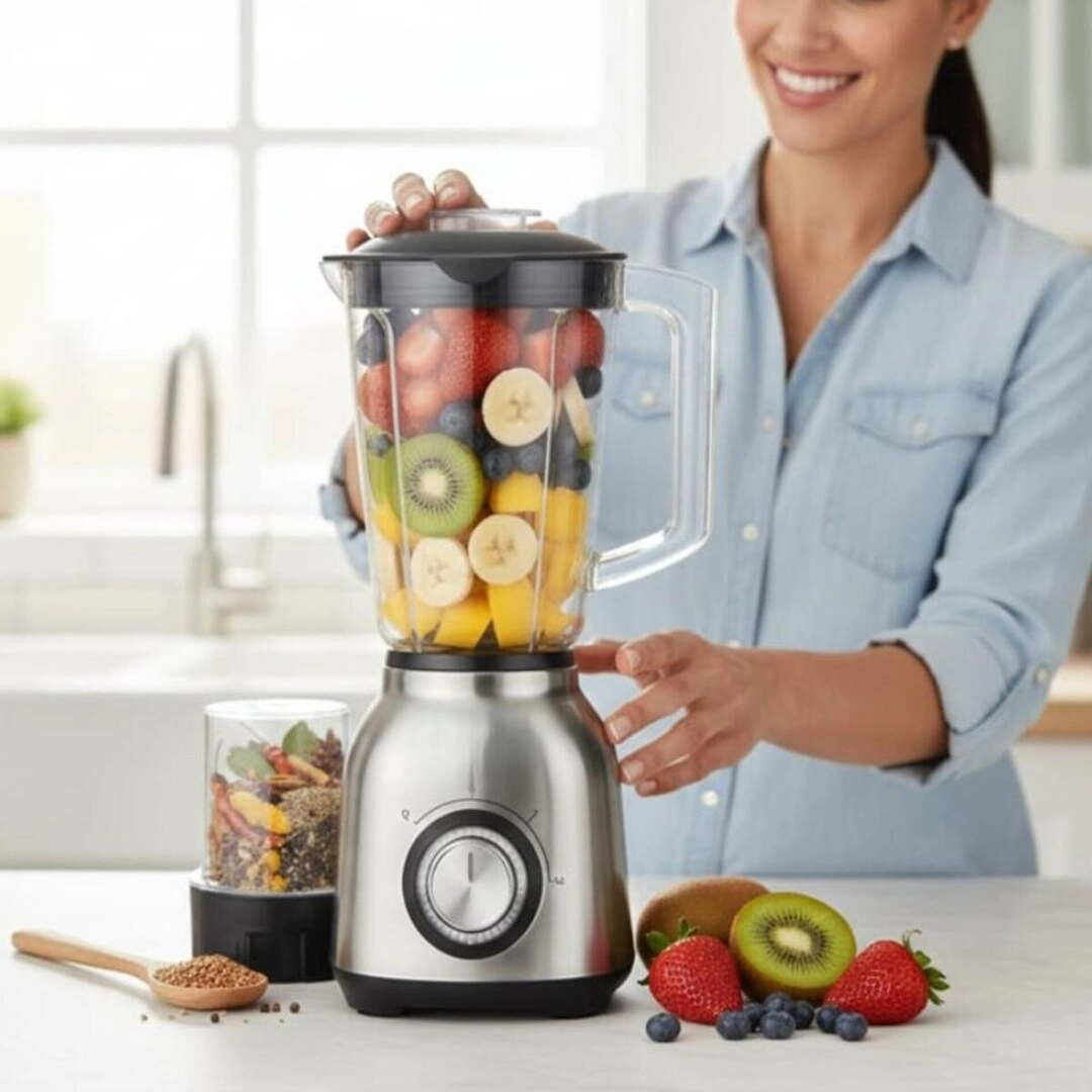 3-in-1 Multi-Speed Stainless Steel Blender & Grinder System - 1200W