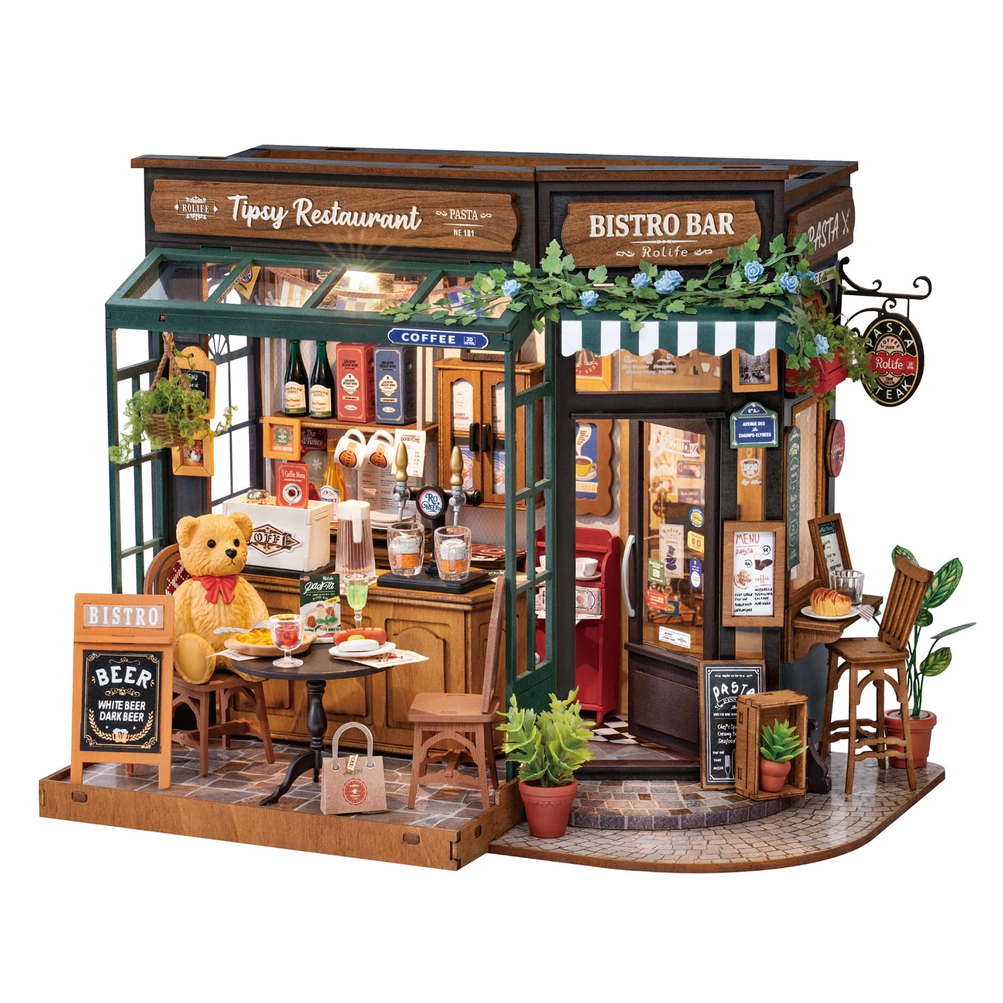 Rolife Tipsy Restaurant - DIY Miniature House Kit Braun
