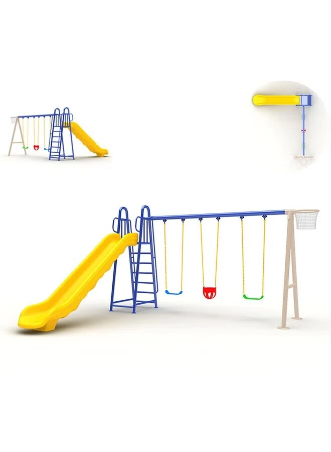 Spring Rider + Round Trampoline - 8FT + Caterpillar Tunnel + Slide and Swing Playground Set + Two Seater Seesaw