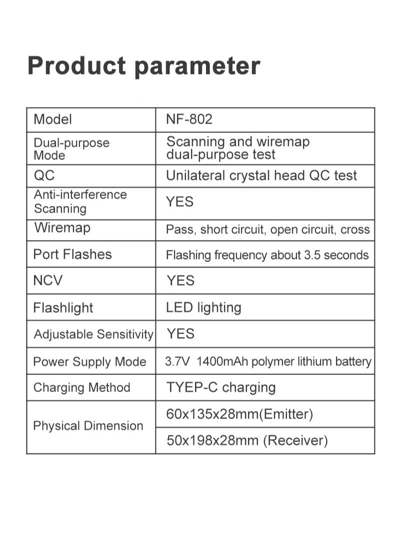 NF-802 - RJ11 RJ45 Scanning Wiremap