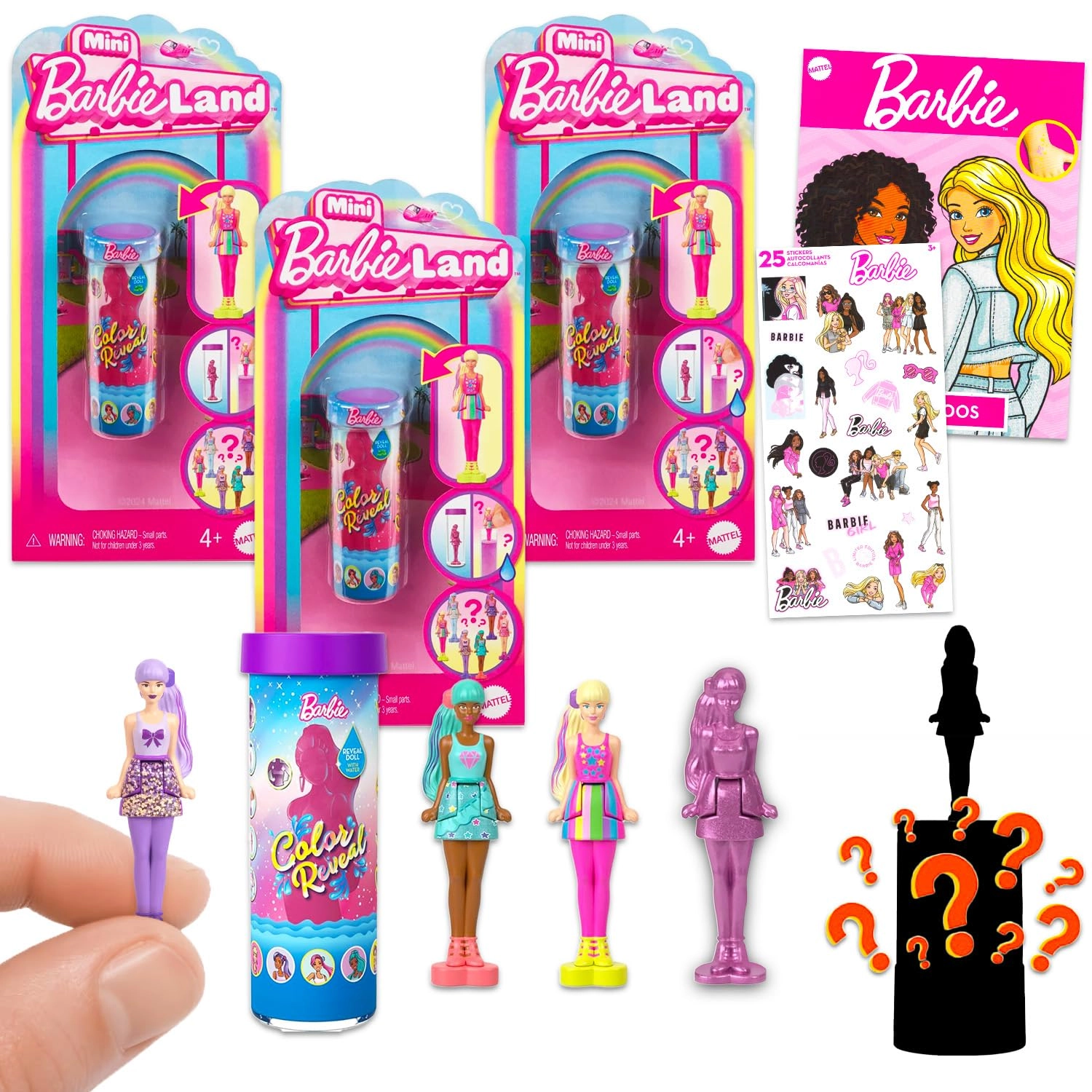 Barbie Color Reveal Mystery Dolls Set - 3 Mini 1.5in Stickers Ages 4+