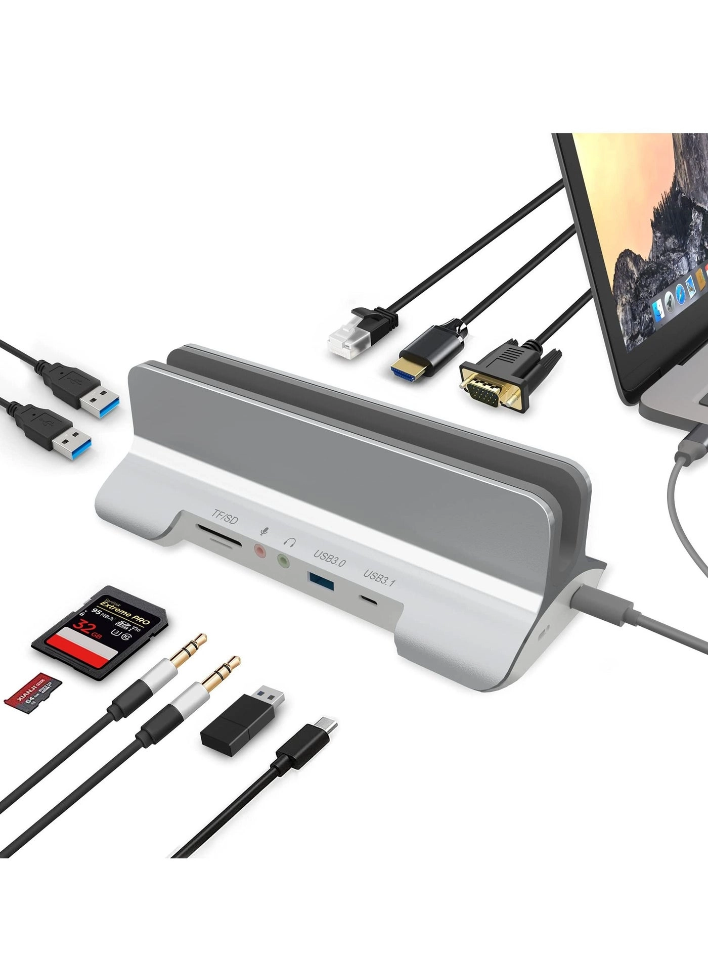 Captaintech 13 in 1 USB C Docking Station - Dual Monitor PD Charging USB C 3.1