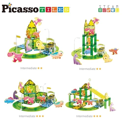 Dinosaur Magnetic Tile Race Car Track - 89 pcs