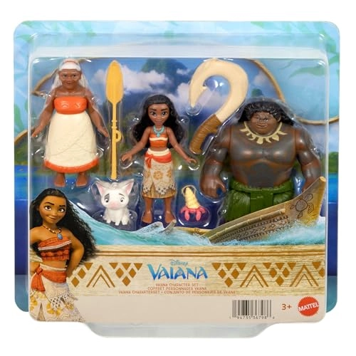 Moana Small Doll - 9 cm + Maui Small Doll + Gramma Tala Small Doll + Pua Figure + Crab Figure + Accessories