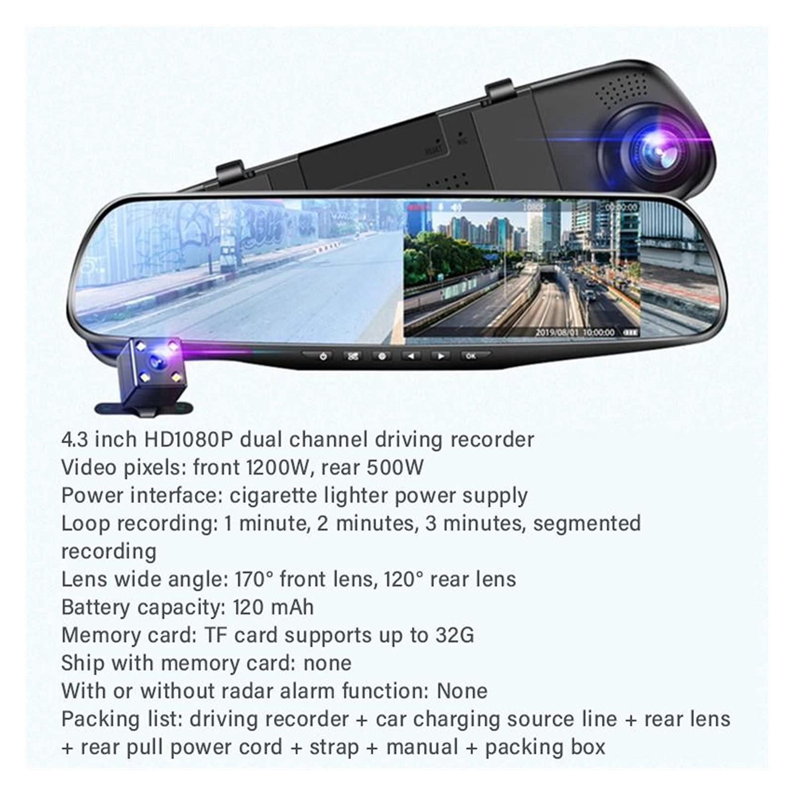 GHJKLZNMRU 4.3 Inch Car DVR - 1080P