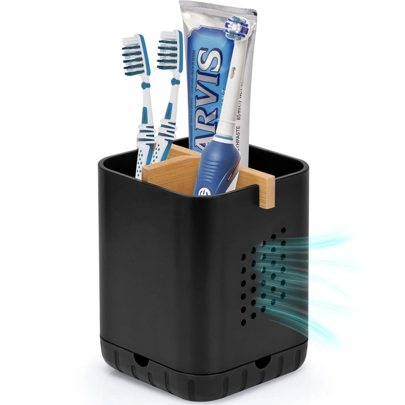 Toothbrush Holder - Black Bamboo Divider