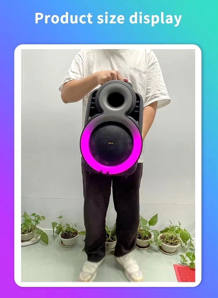 Wireless Bass Portable Party Speaker - 8 Inch LED Lights