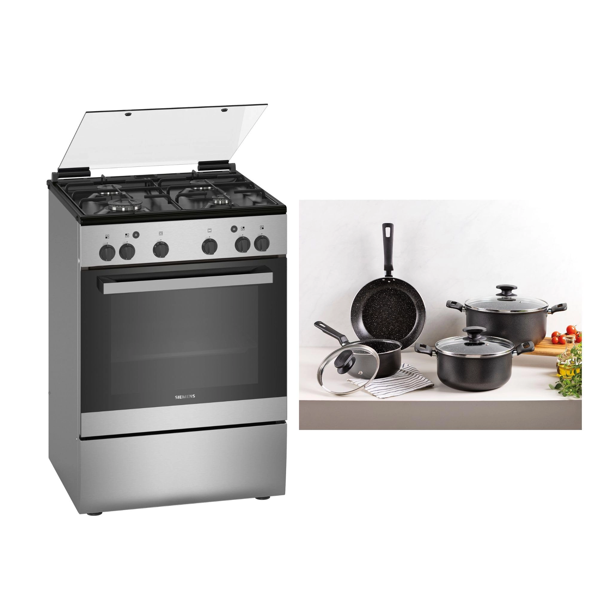 Siemens iQ300 HG2L10B51M GAS Cooker + 7 Piece FOC Cookware Set