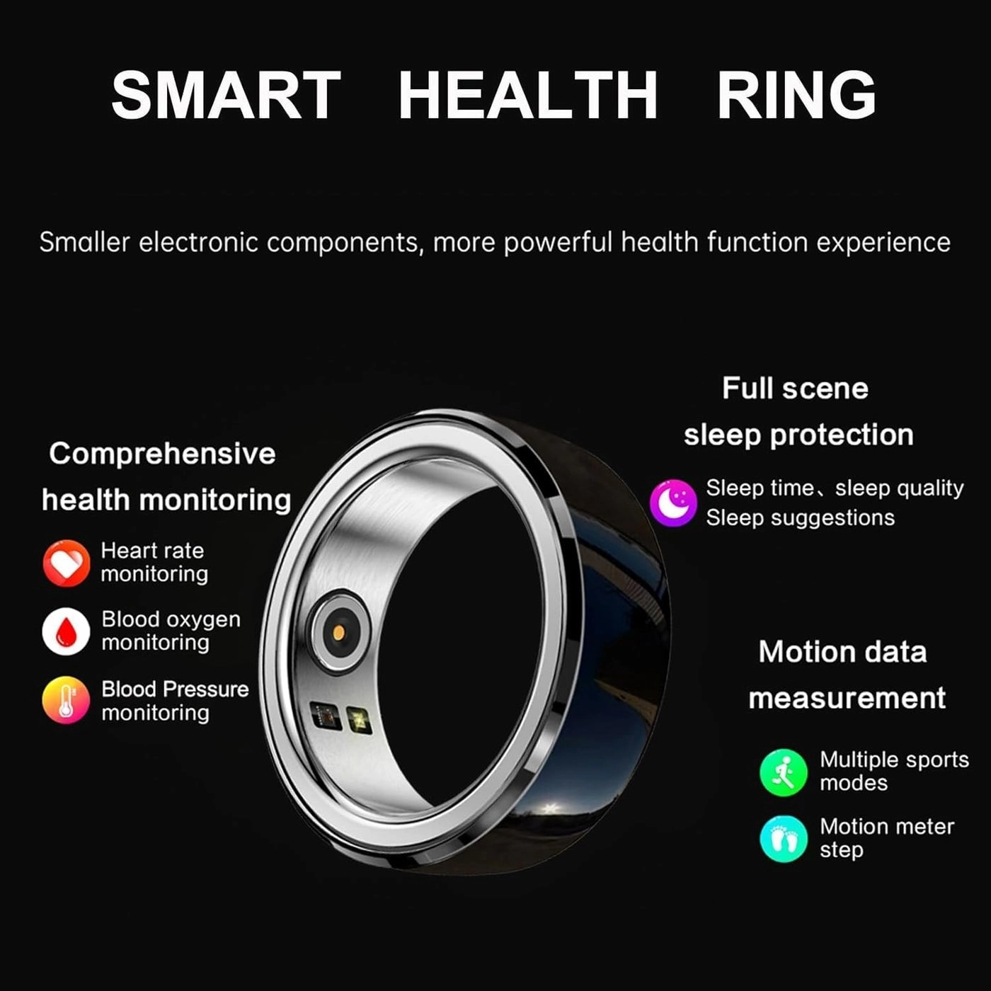 Smart Ring - 19.8MM Black Heart Rate Monitor