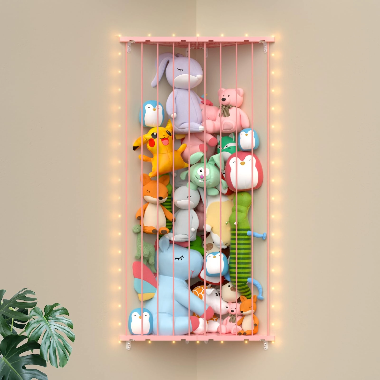 gguo Stuffed Animal Organizer - X-Large LED String Light Pink