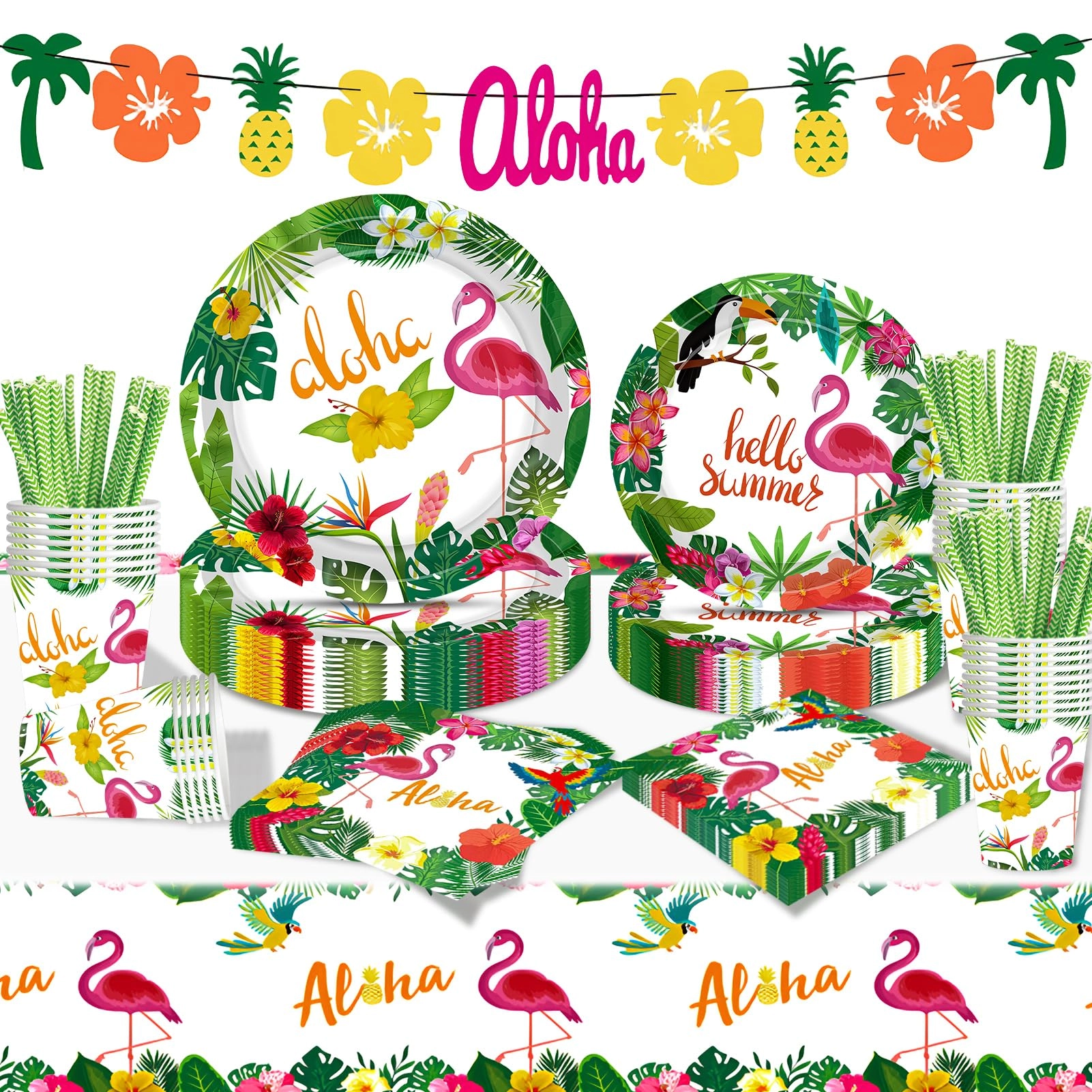 Hawaiian Tropical Flowers Tableware Set - Summer Party