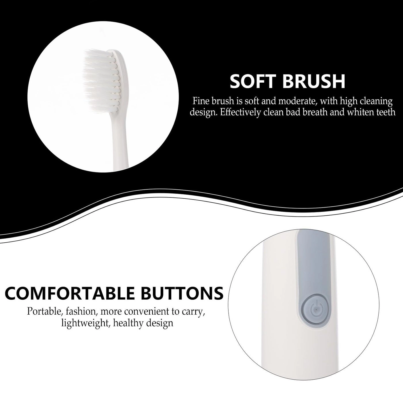 Waterproof Electric Sonic Toothbrush - Soft Bristles Battery Powered Light Gray