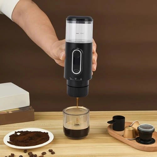 Portable Electric Espresso Machine - 1.6E+2 Milliliters capsules and ground coffee