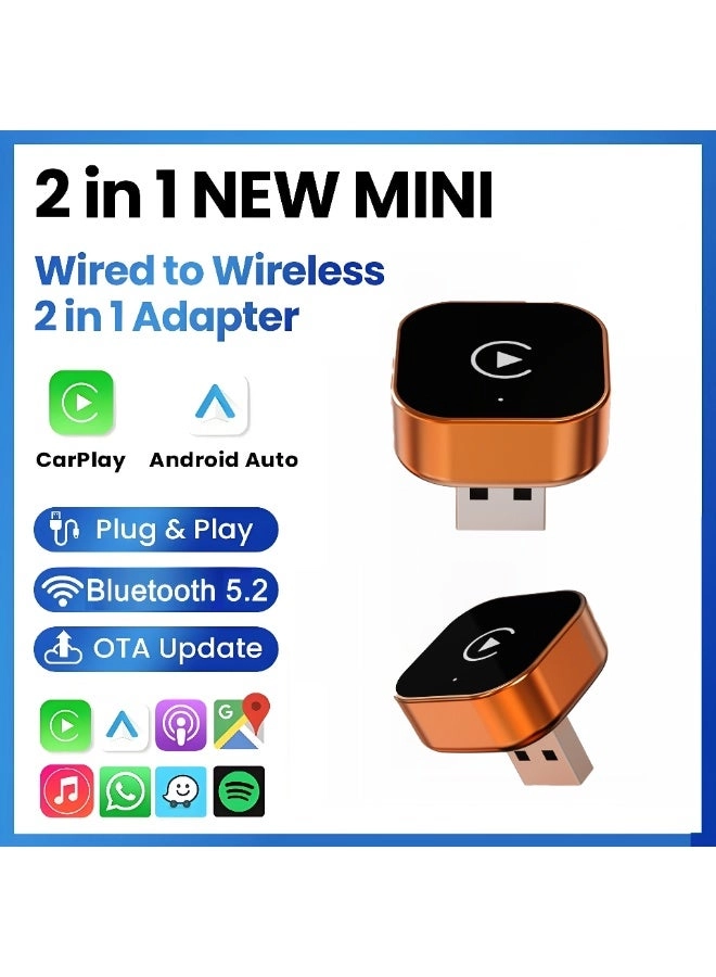 VOMO 2-in-1 Wireless Carplay Adapter - Bluetooth 5.2 Wireless Apple Android