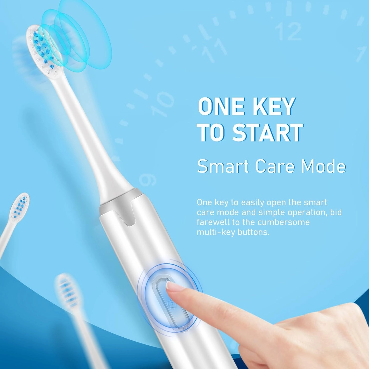 Electric Toothbrush - 5 Replacement Heads Waterproof Non Rechargeable