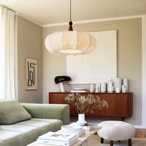 Drum Shape Bronze Retro Chandelier - 5 Light White Fabric Shade Adjustable Height