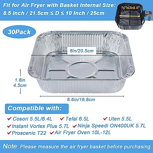 Air Fryer Liners - Aluminium Plastic 30 Pack