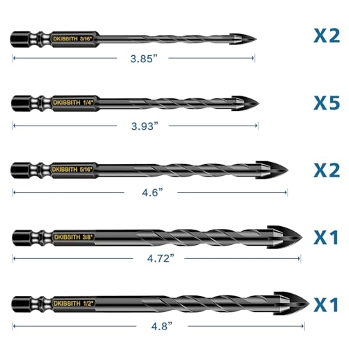 Carbide Masonry Concrete Drill Bit Set - Carbide 11-pc 3/16" 1/4" 5/16" 3/8" 1/2"