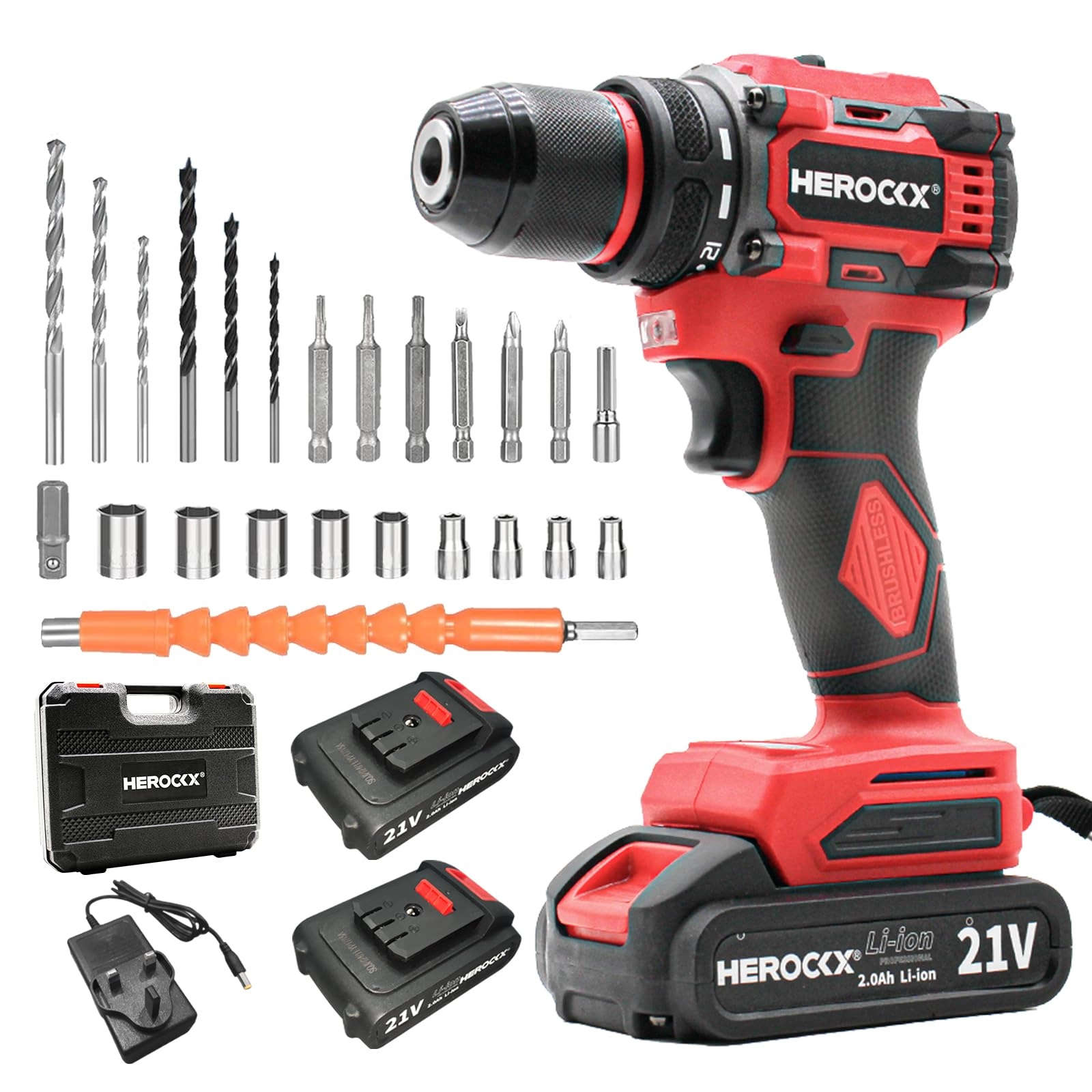 HEROCKX Cordless Drill Set - 2 x 2000 mAh