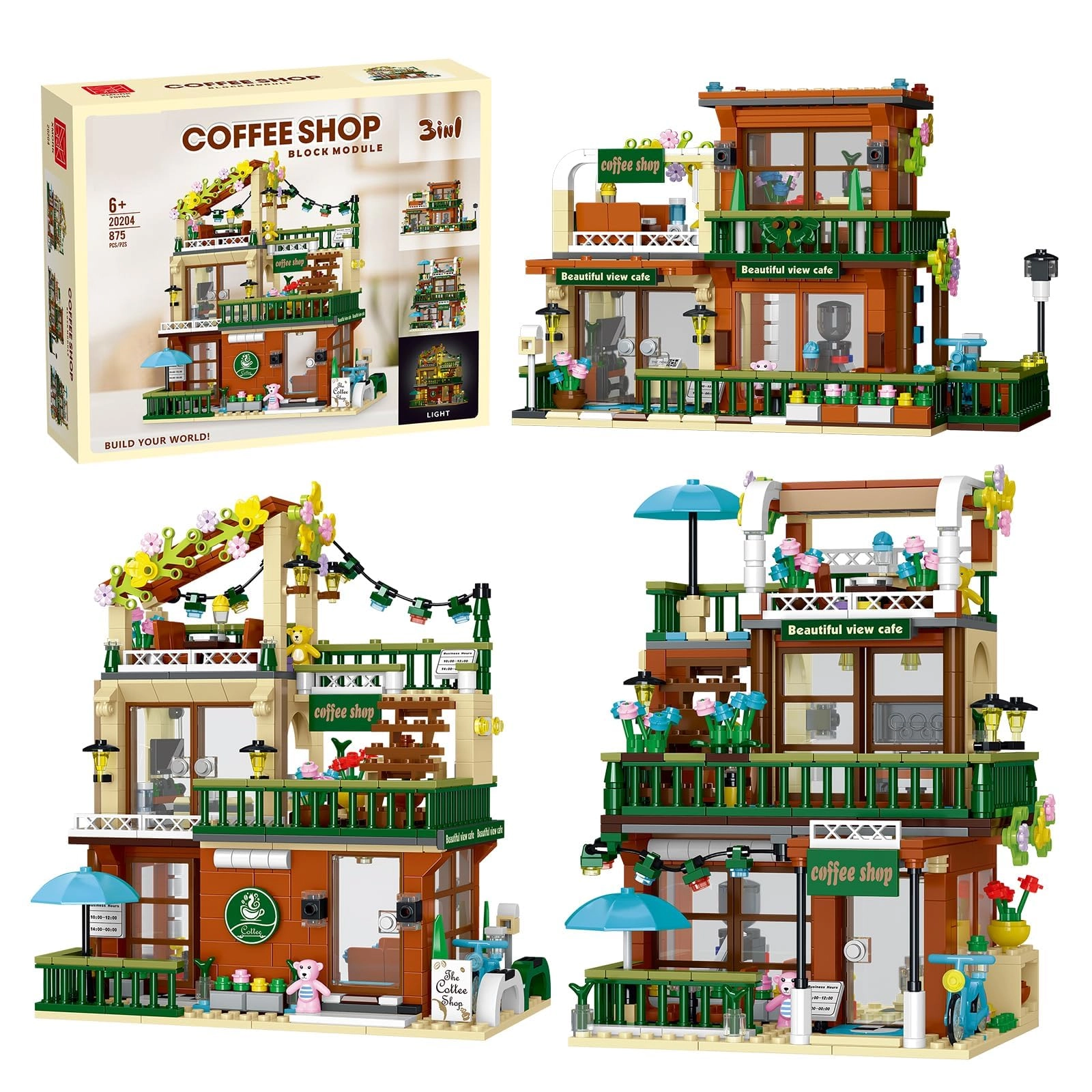 TERRIFI Street View Coffee Shop City Building Set (FJ9567) - Modular LED Lighting