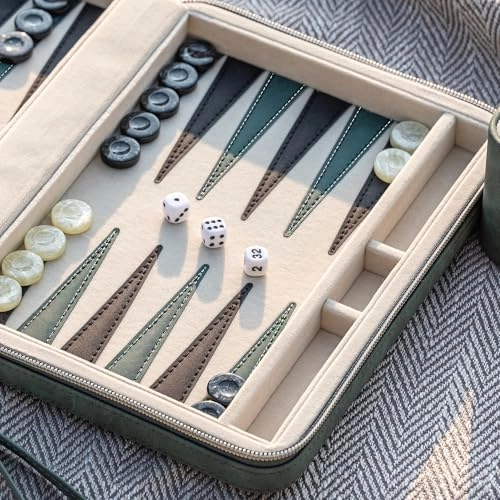 Backgammon Set - Deluxe Leather Green