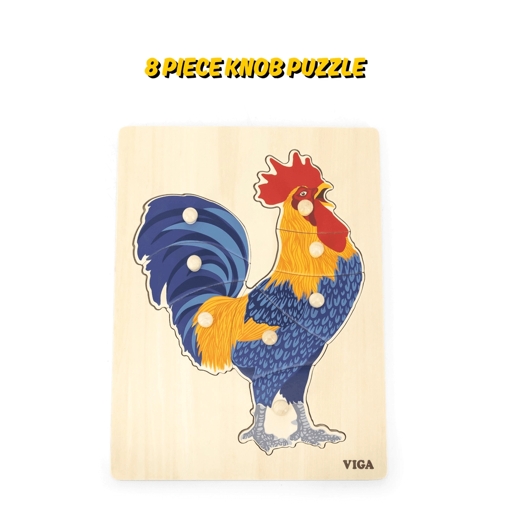Montessori Wooden Knob Puzzle Set Rooster - Suitable for 18 months & above 8 pieces
