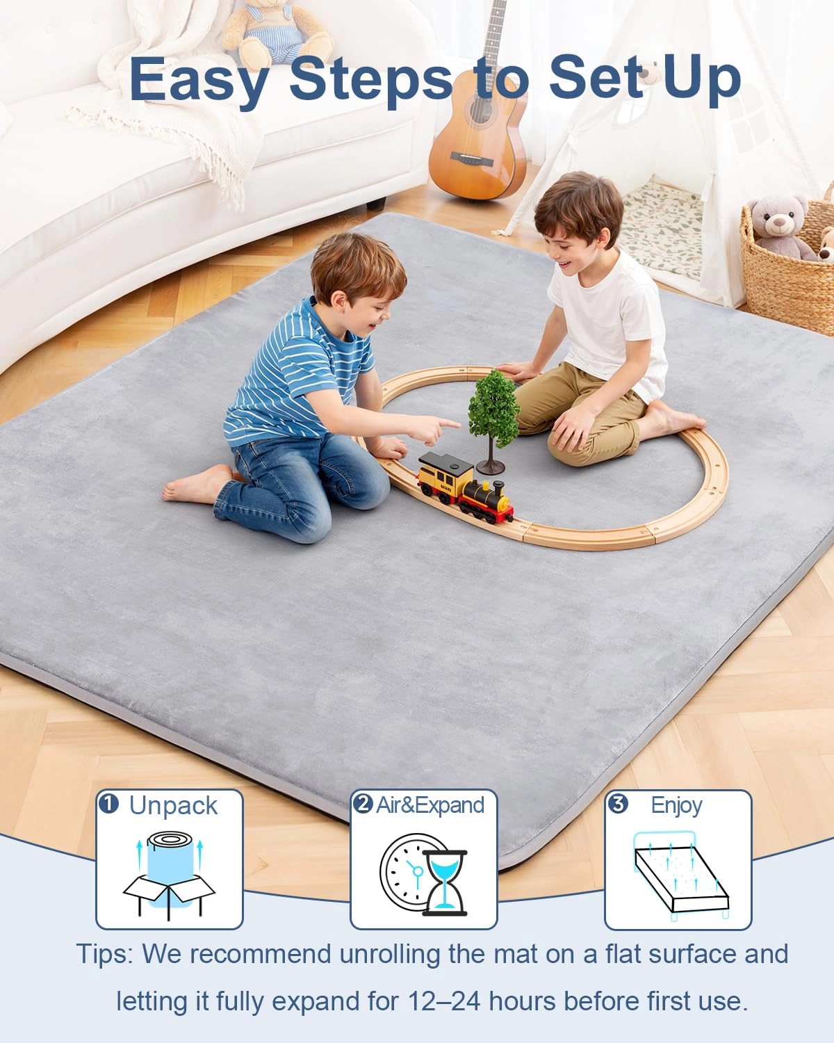 Baby Play Mat - 59x79 1.2-inch Light Grey