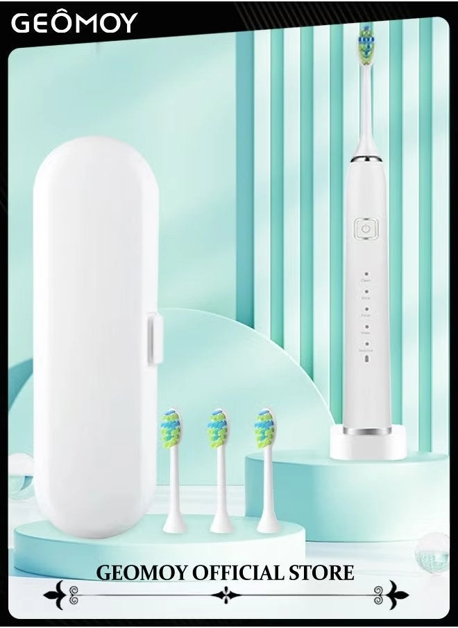 Geomoy Sonic Electric Toothbrush - 5 Modes Rechargeable 5 Brush Heads