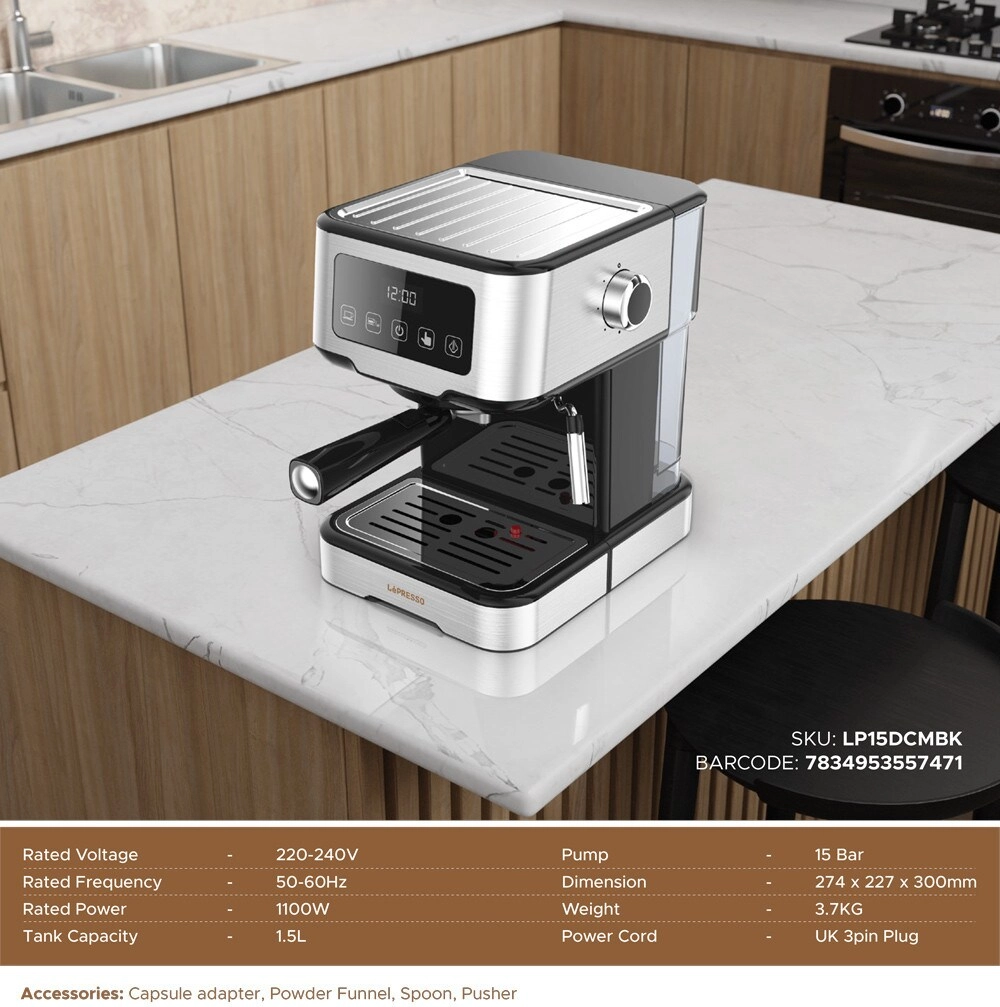 Digital Coffee Machine 15-Bar Pump Nespresso Compatible 1.5L