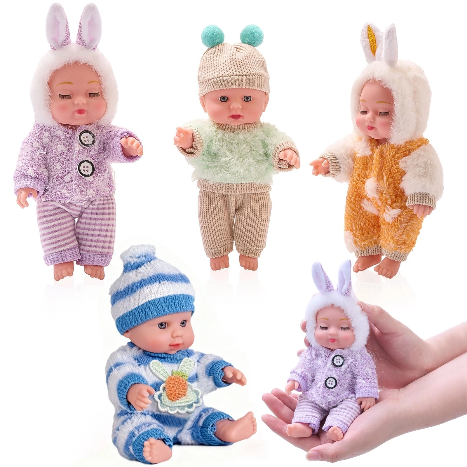 Mini Reborn Baby Doll - 7 inch Polyvinyl Chloride 4 Pcs Gift Set Ages 3+