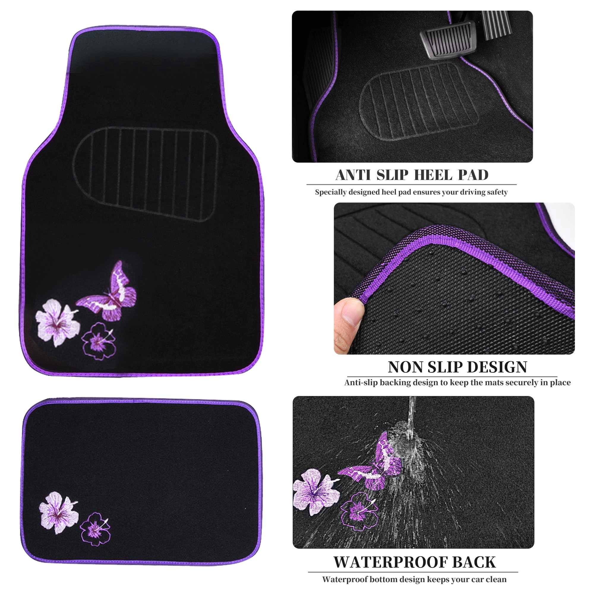 Embroidery Butterfly and Flower Car Floor Mats