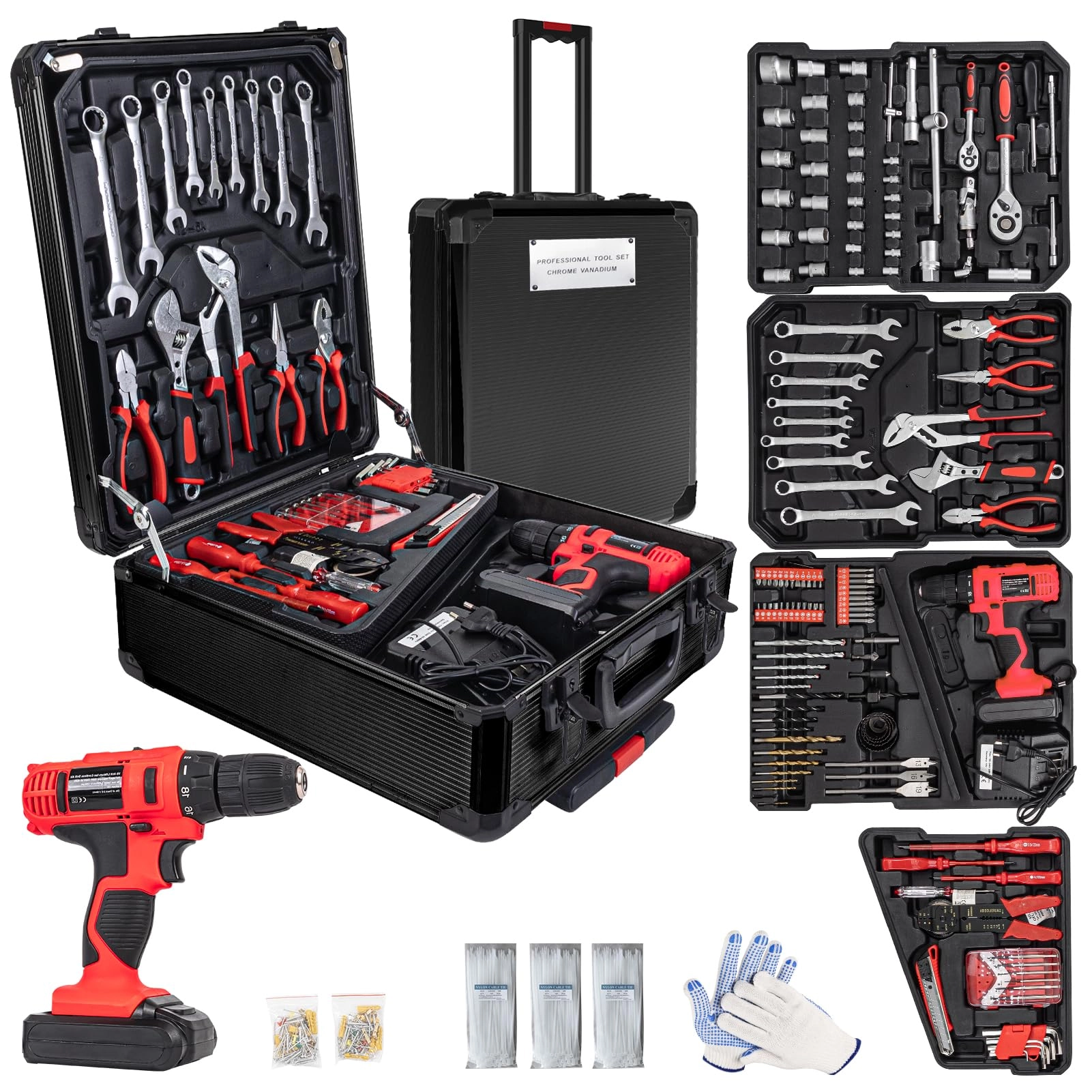 Power Drill Set - 18V Cordless Black