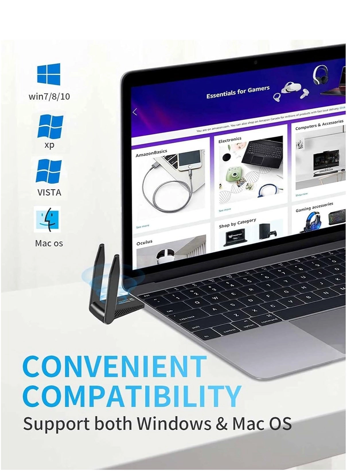 Wireless USB WiFi Adapter - Dual Band 2.4/5Ghz USB 3.0 Wireless