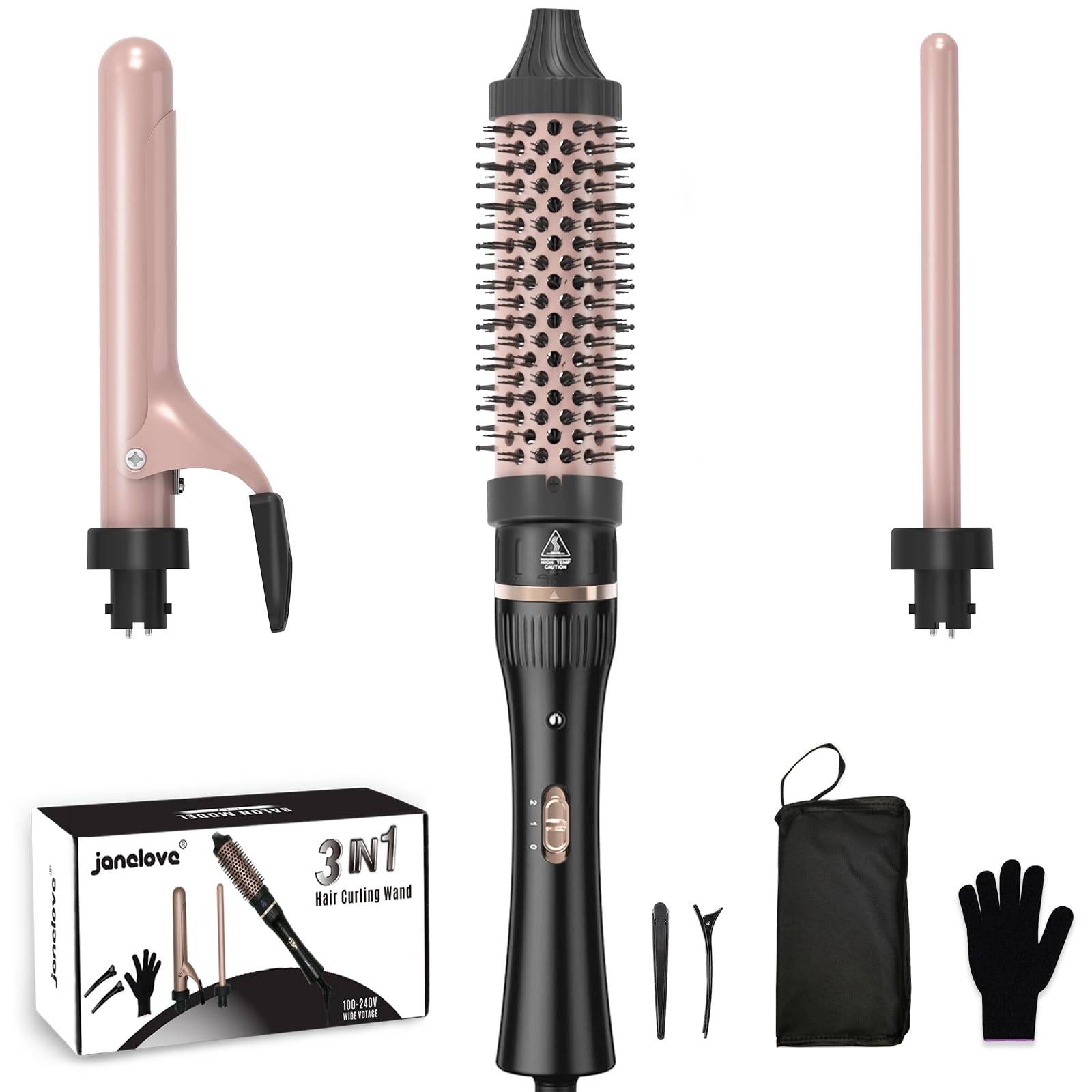 janelove Thermal Brush - 38mm + Barrel Curling Tong - 25mm + Small Hair Curler - 13mm