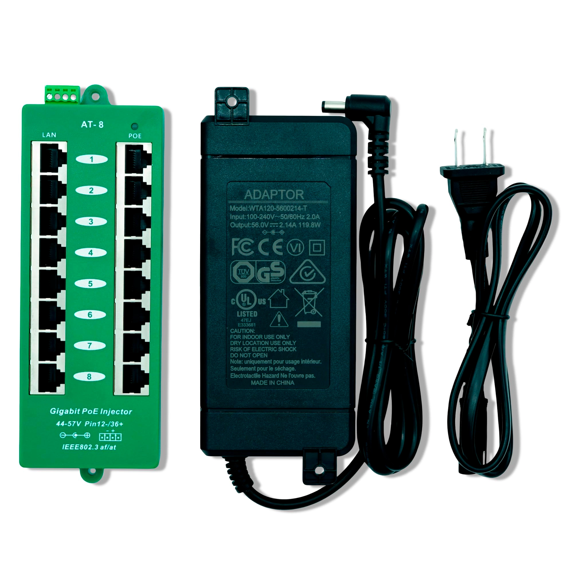 WiFi-Texas AT-8-56v120w - 56V 120W 8 Port 802.3at Gigabit