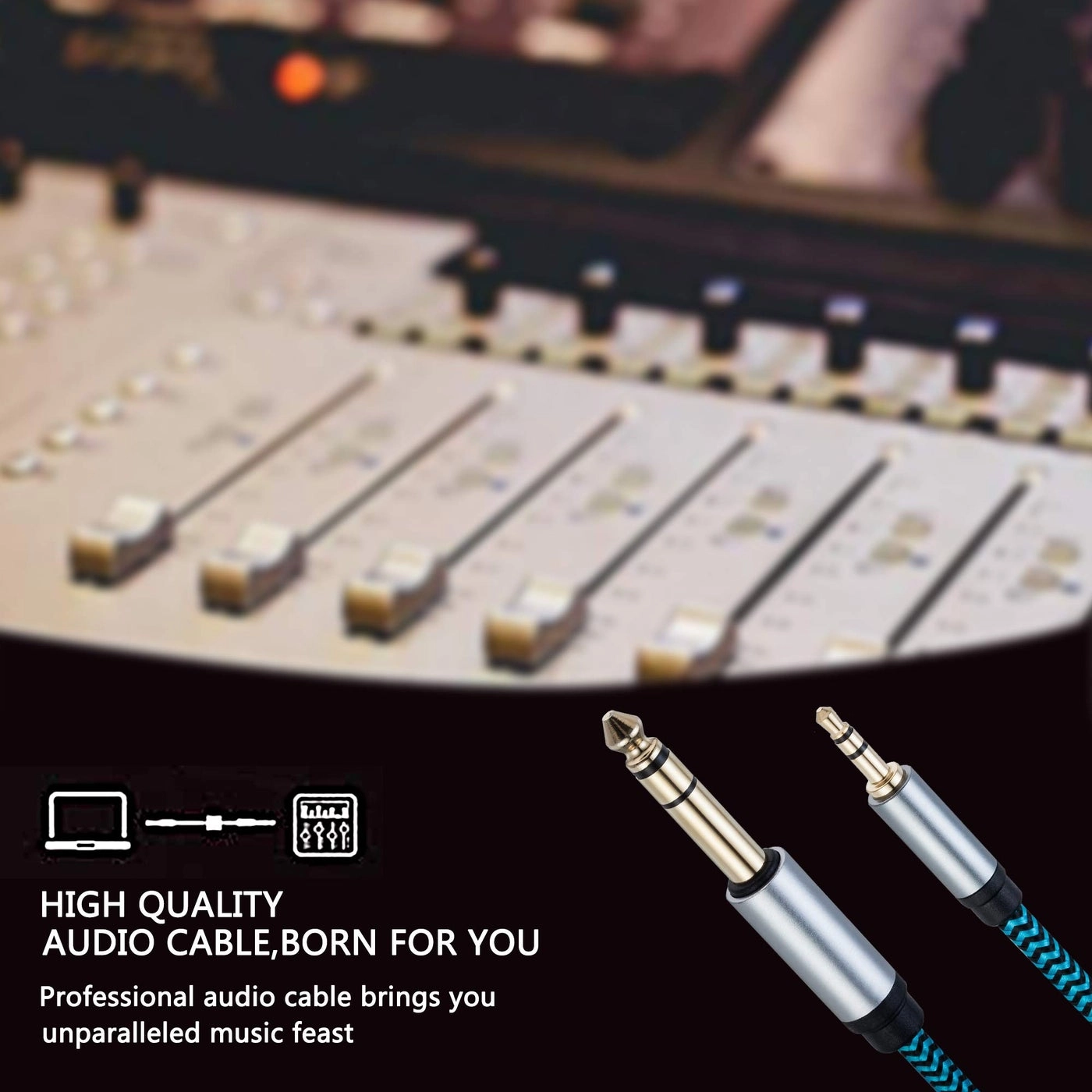 3.5mm to 6.35mm TRS Stereo Audio Cable - 6.6ft