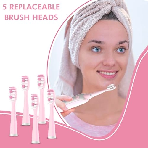 Sonic Electric Toothbrush - 5 Replacement Heads 3 Brushing Modes