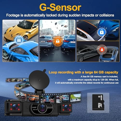Dash Cam Front and Rear 4-Channel - 1440p