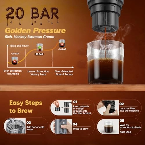 Portable Coffee Machine - 60ml Ground coffee Nespresso compatible capsules