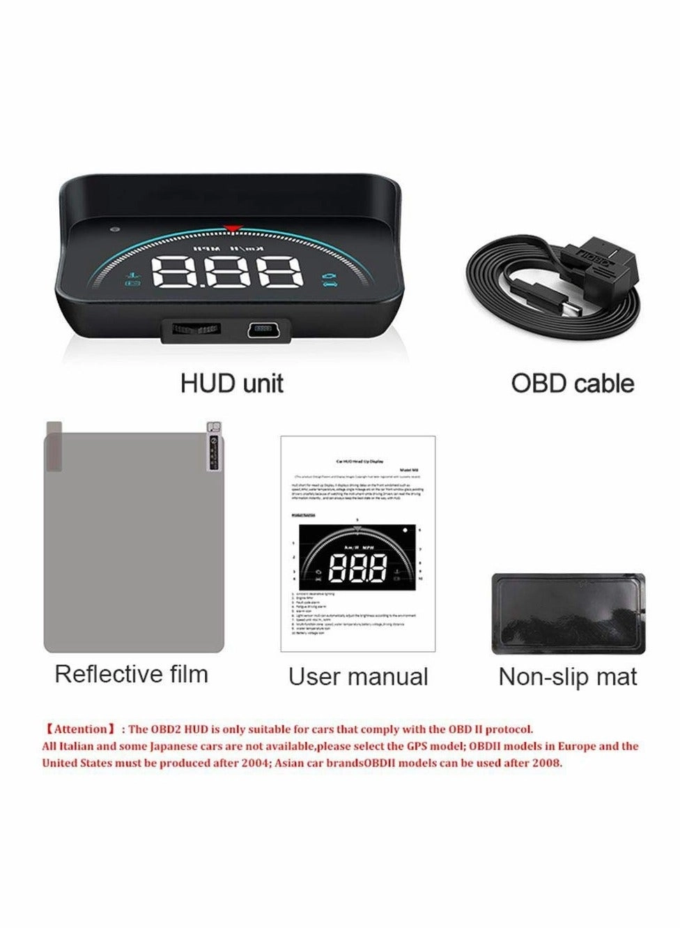 HUD Head-up Display - Multifunctional Overspeed Warning System OBD II