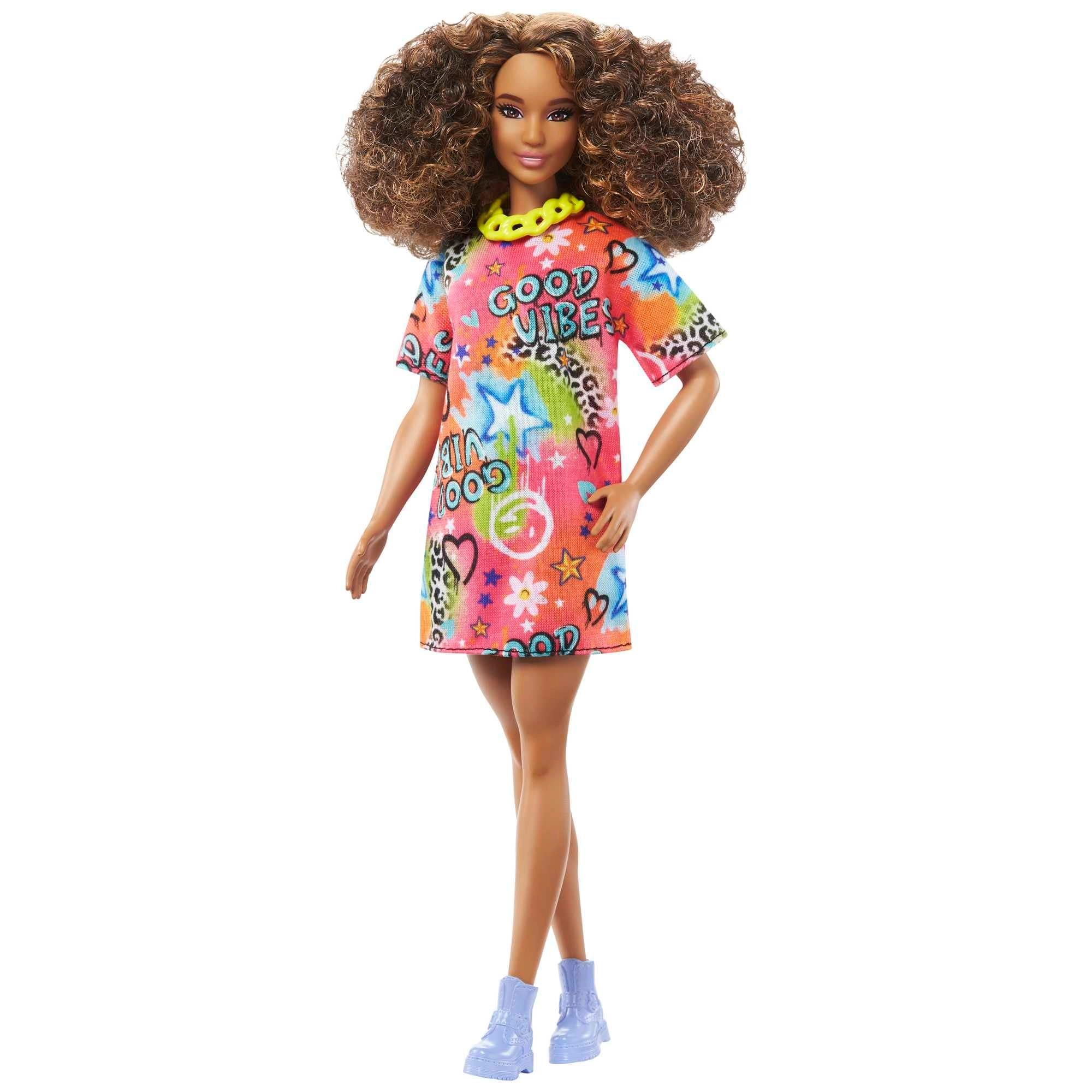 Barbie Fashionistas #201 - Athletic Body Curly Brown Hair Graffiti Dress Ages 3+