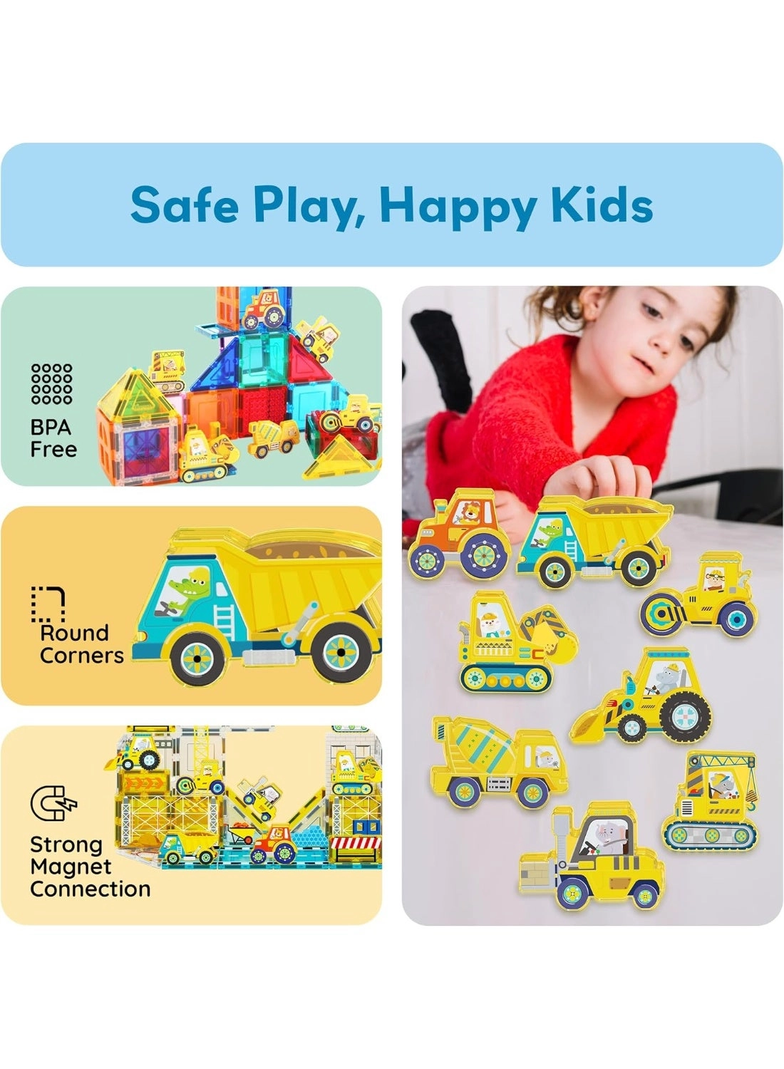 Magnet Building Tile Blocks Addon - Vehicles & Zoo 8pcs