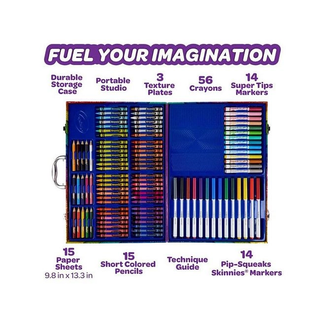 Imagination Art Set - 115 piece(s) 14 Washable Super Tips Markers 15 Short Colored Pencils 14 Washable Pip Squeaks Skinnies Markers 56 Crayons